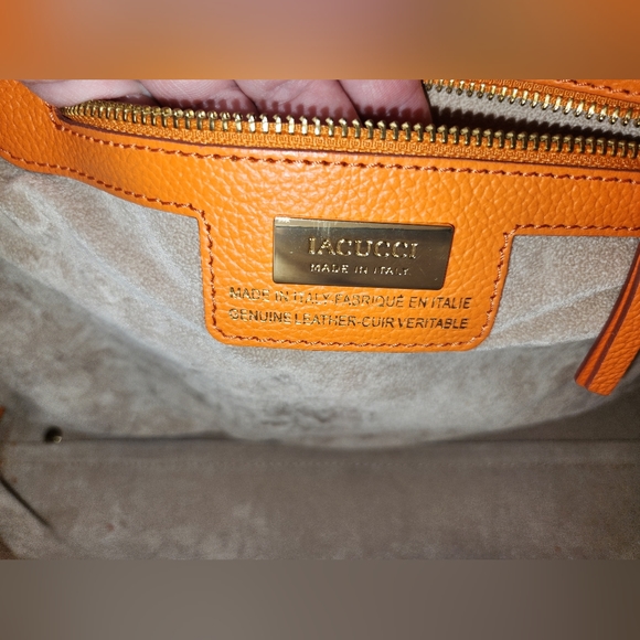 ***SOLD** Iacucci Pebbled Italian Leather Tote Satchel Bag in Orange; New w/Tags - Picture 9 of 16